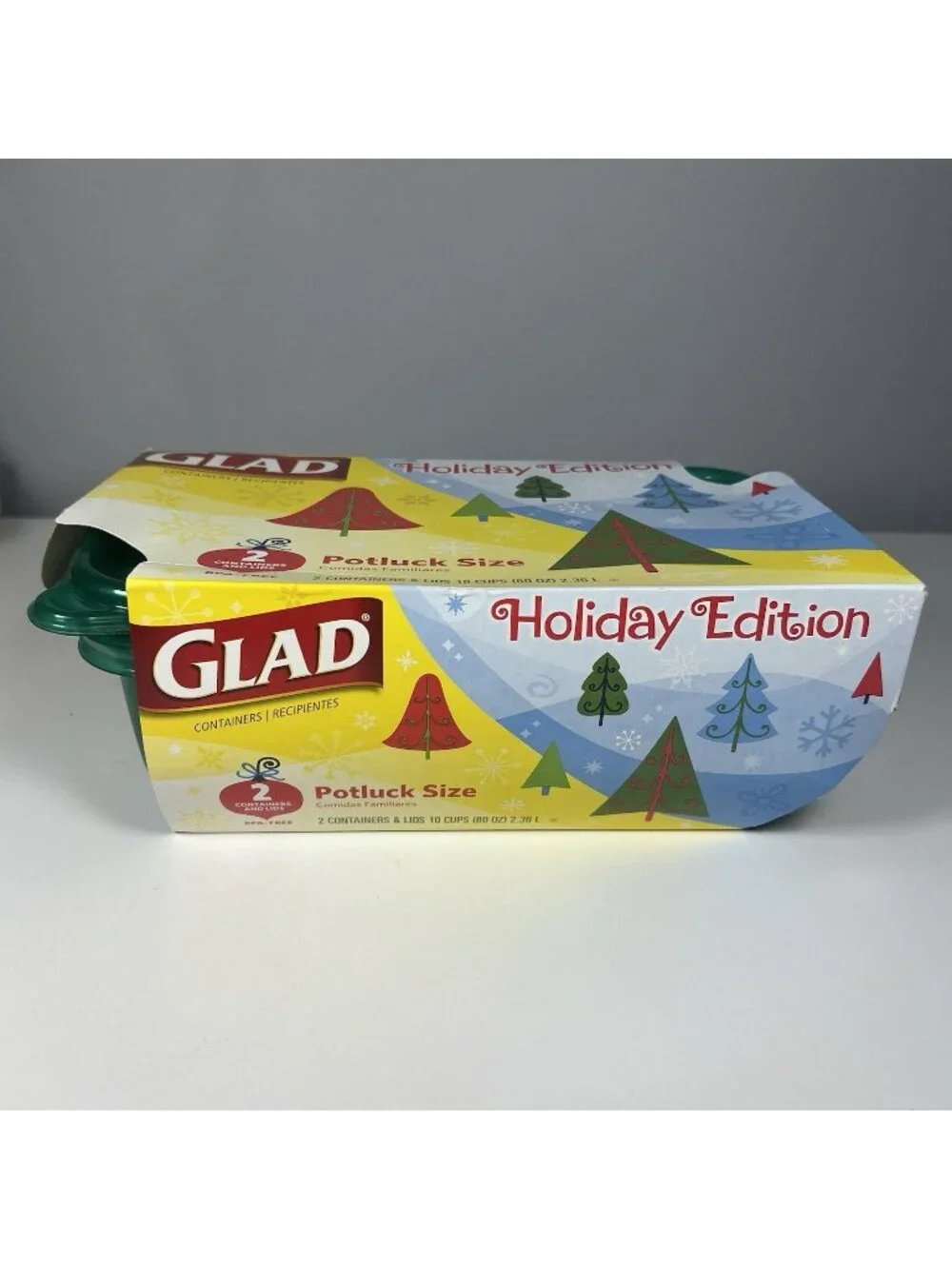 GLAD Holiday Edition Potluck Containers 10 Cup 80 Oz Green Lids Set of 2
